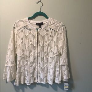 NWT INC International Concepts Zipper Lace Faux Leather Wearable Art Jacket